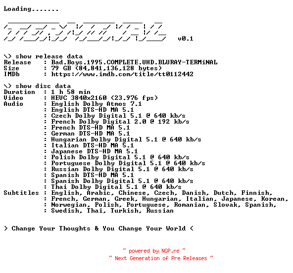 NFO for the release Bad.Boys.1995.COMPLETE.UHD.BLURAY-TERMiNAL by TERMiNAL