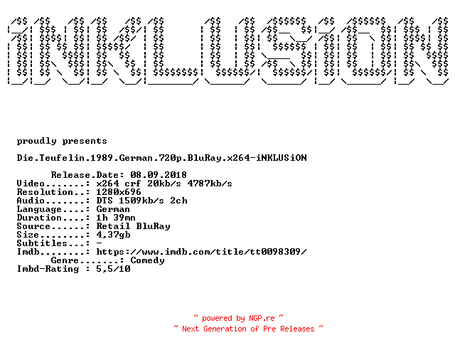 NFO for the release Die.Teufelin.1989.German.720p.BluRay.x264-iNKLUSiON by iNKLUSiON