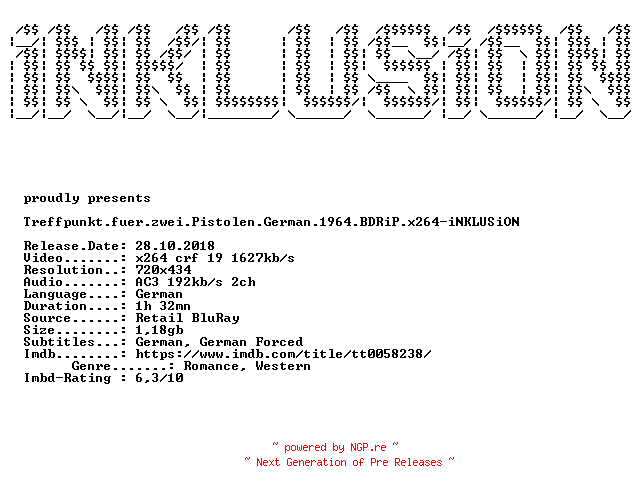 NFO for the release Treffpunkt.fuer.zwei.Pistolen.German.1964.BDRiP.x264-iNKLUSiON by iNKLUSiON