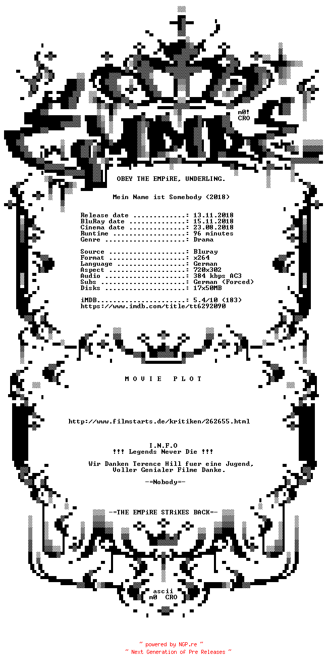 NFO for the release Mein.Name.ist.Somebody.German.BDRip.x264-EMPiRE by EMPiRE