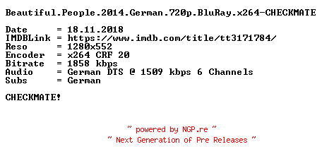 NFO for the release Beautiful.People.2014.German.720p.BluRay.x264-CHECKMATE by CHECKMATE