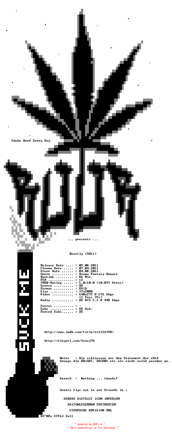 NFO for the release Beastly.German.AC3.BDRiP.XViD-ROOR by ROOR