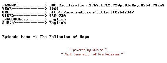 NFO for the release BBC.Civilisation.1969.EP12.720p.BluRay.X264-7SinS by 7SinS