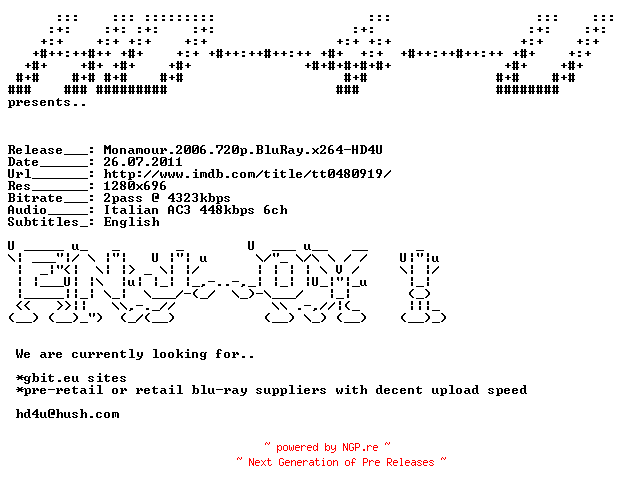NFO for the release Monamour.2006.720p.BluRay.x264-HD4U by HD4U