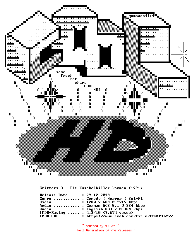 NFO for the release Critters.3.1991.GERMAN.AC3D.DL.720p.BluRay.x264-COOLHD by COOLHD