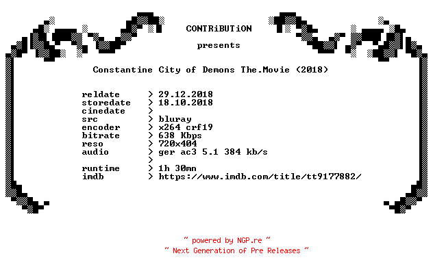 NFO for the release Constantine.City.of.Demons.The.Movie.2018.German.BDRip.x264-CONTRiBUTiON by CONTRiBUTiON