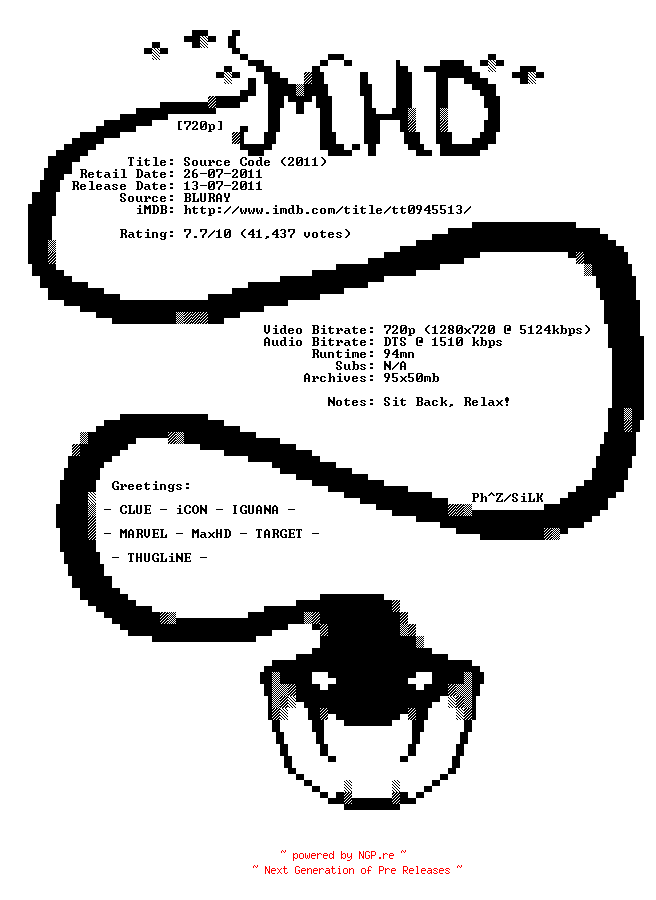 NFO for the release Source.Code.720p.Bluray.x264-MHD by MHD