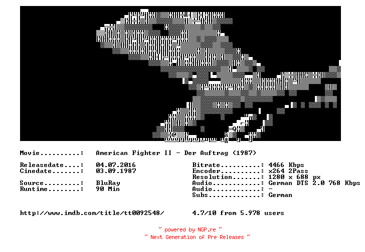 NFO for the release American.Fighter.2.Der.Auftrag.1987.German.720p.BluRay.x264-LizardSquad by LizardSquad