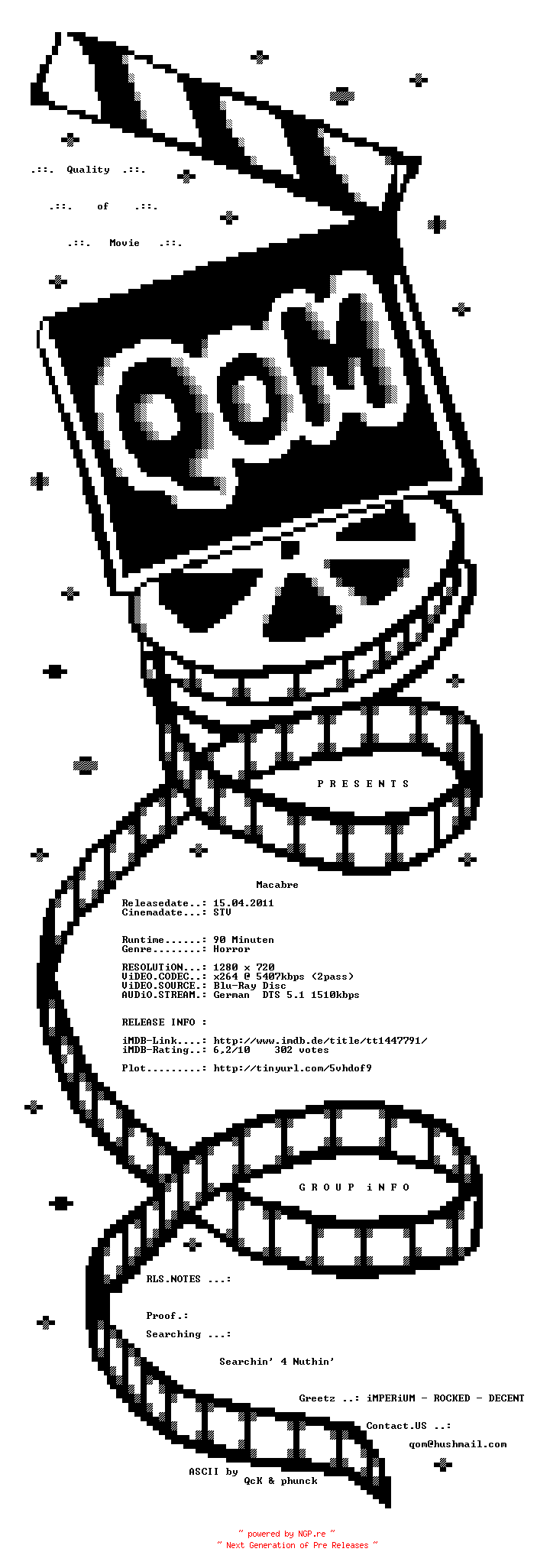 NFO for the release Macabre.2009.German.720p.BluRay.x264-QoM by QoM