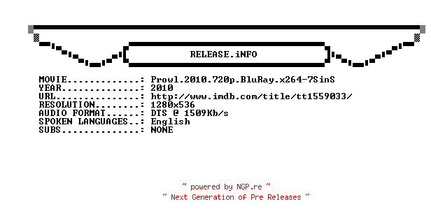 NFO for the release Prowl.2010.720p.BluRay.x264-7SinS by 7SinS