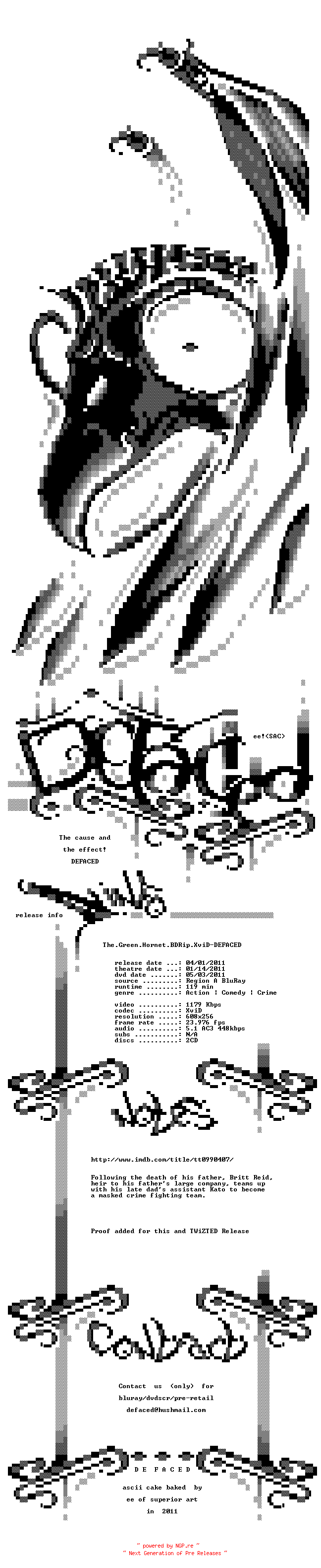 NFO for the release The.Green.Hornet.BDRip.XviD-DEFACED by DEFACED