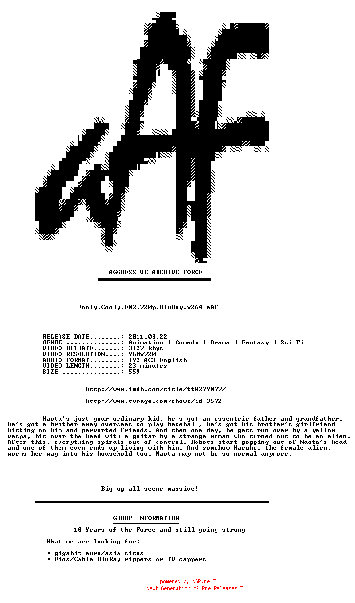 NFO for the release Fooly.Cooly.E02.720p.BluRay.x264-aAF by aAF