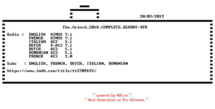 NFO for the release The.Grinch.2018.COMPLETE.FR.BLURAY-4FR by 4FR
