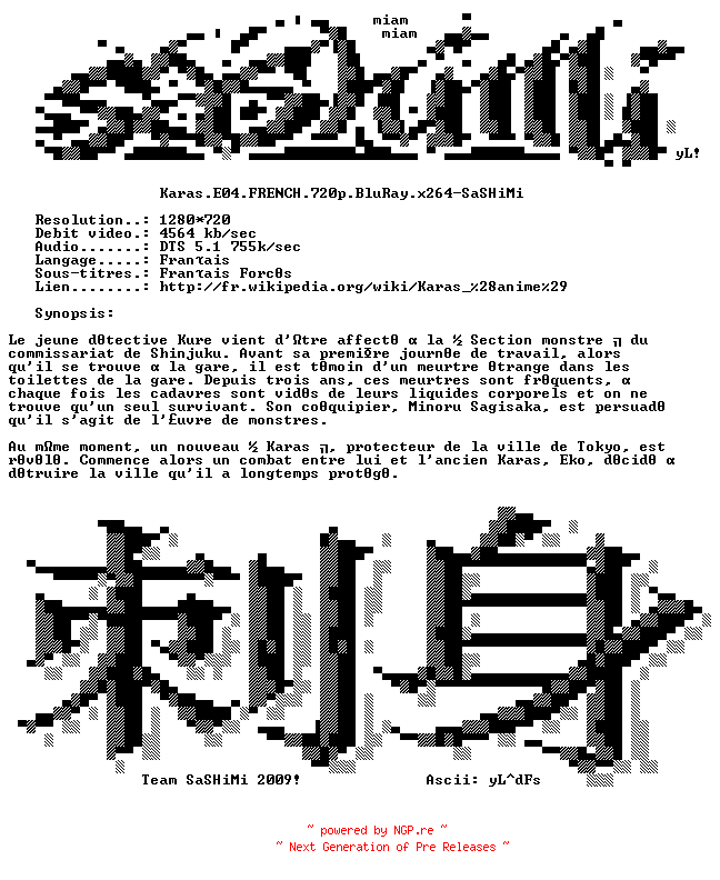 NFO for the release Karas.E04.FRENCH.BluRay.x264-SaSHiMi by SaSHiMi
