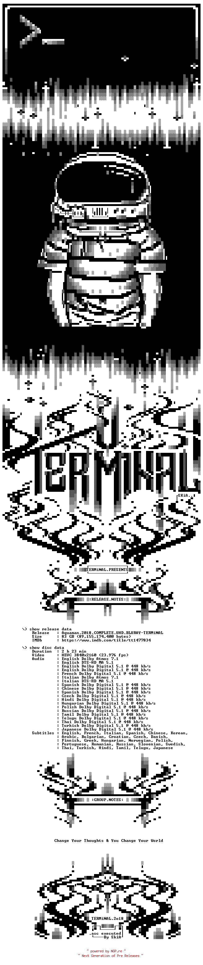 NFO for the release Aquaman.2018.COMPLETE.UHD.BLURAY-TERMiNAL by TERMiNAL
