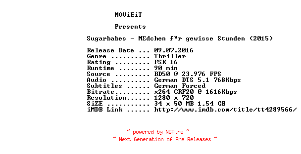 NFO for the release Sugarbabes.2015.GERMAN.720p.BluRay.x264-MOViEiT by MOViEiT