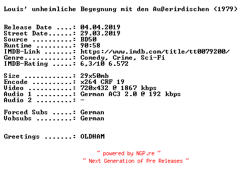 NFO for the release Louis.unheimliche.Begegnung.mit.den.Ausserirdischen.German.1979.AC3.BDRiP.x264.iNTERNAL-SPiCY by SPiCY