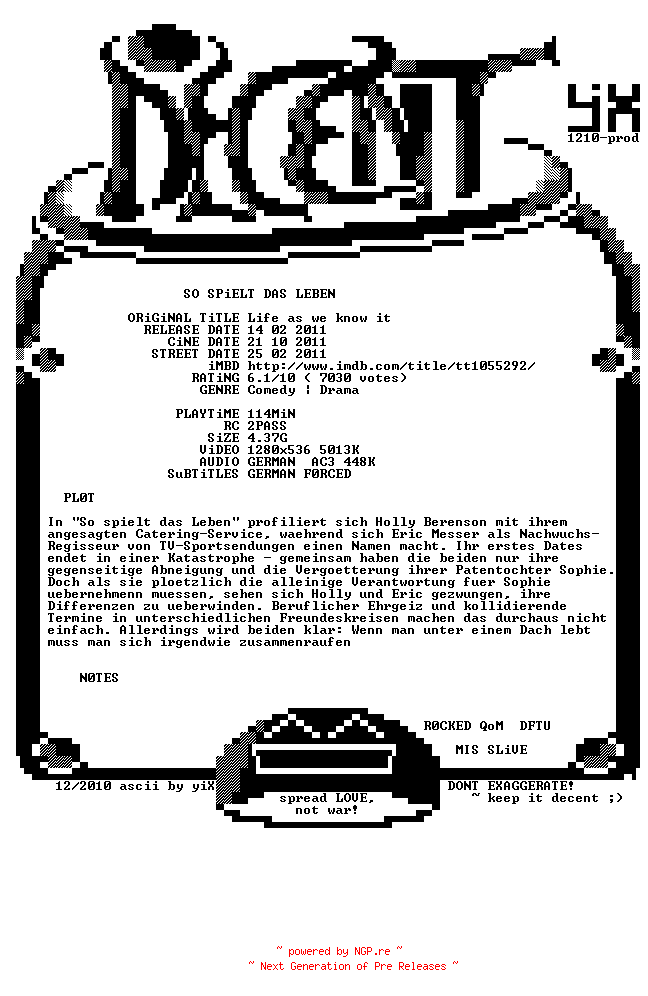 NFO for the release So.spielt.das.Leben.German.720p.BluRay.x264.REPACK-DECENT by DECENT