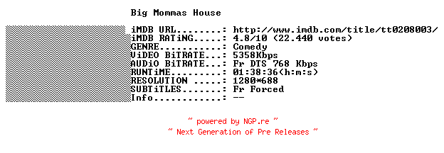NFO for the release Big.Mommas.House.2000.FRENCH.720p.BluRay.x264-THENiGHTMAREiNHD by THENiGHTMAREiNHD