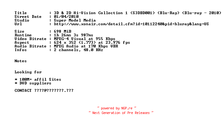 NFO for the release Hi-Vision.Collction.1.BDRip.XviD.JAV.Uncensored-JapanX by JapanX
