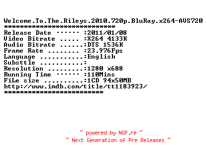 NFO for the release Welcome.To.The.Rileys.2010.720p.BluRay.x264-AVS720 by AVS720