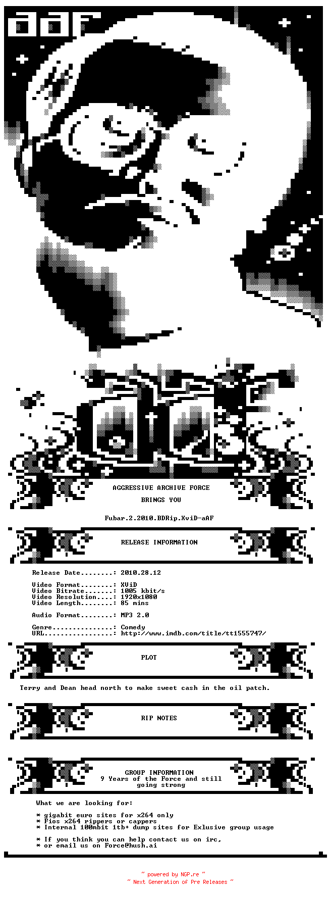 NFO for the release Fubar.2.2010.BDRip.XviD-aAF by aAF