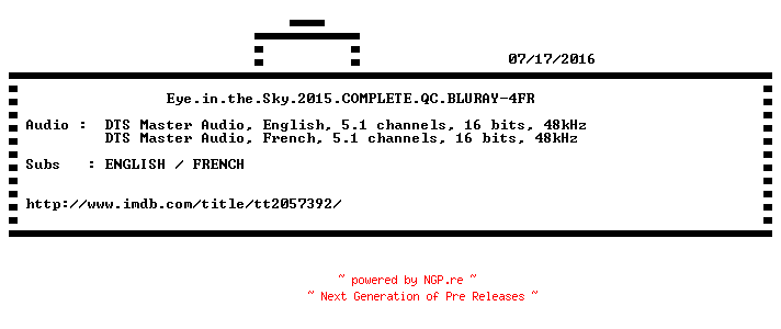 NFO for the release Eye.in.the.Sky.2015.COMPLETE.QC.BLURAY-4FR by 4FR