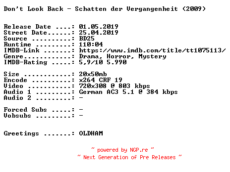 NFO for the release Dont.Look.Back.Schatten.der.Vergangenheit.German.2009.AC3.BDRiP.x264.iNTERNAL-SPiCY by SPiCY