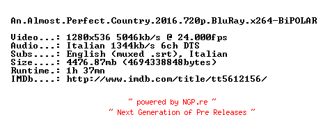 NFO for the release An.Almost.Perfect.Country.2016.720p.BluRay.x264-BiPOLAR by BiPOLAR