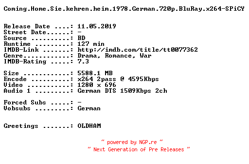 NFO for the release Coming.Home.Sie.kehren.heim.1978.German.720p.BluRay.x264-SPiCY by SPiCY