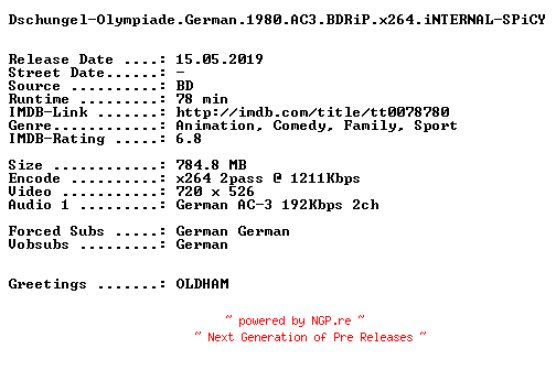 NFO for the release Dschungel-Olympiade.German.1980.AC3.BDRiP.x264.iNTERNAL-SPiCY by SPiCY