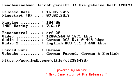 NFO for the release Drachenzaehmen.leicht.gemacht.3.Die.geheime.Welt.2019.German.DL.720p.BluRay.x264-COiNCiDENCE by COiNCiDENCE