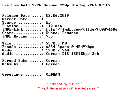 NFO for the release Die.Unschuld.1976.German.720p.BluRay.x264-SPiCY by SPiCY