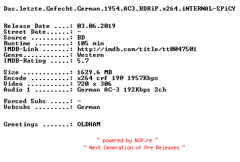 NFO for the release Das.letzte.Gefecht.German.1954.AC3.BDRiP.x264.iNTERNAL-SPiCY by SPiCY