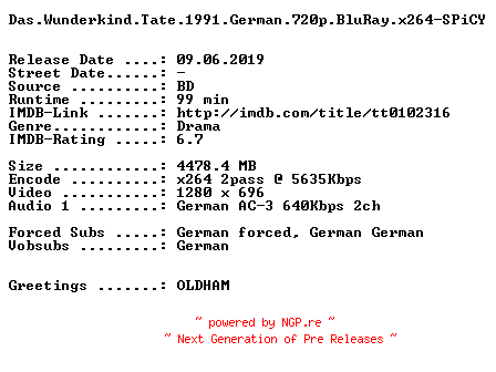 NFO for the release Das.Wunderkind.Tate.1991.German.720p.BluRay.x264-SPiCY by SPiCY