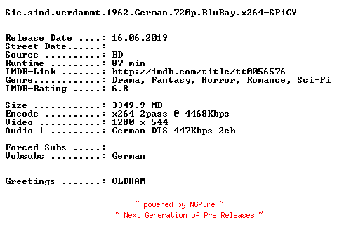 NFO for the release Sie.sind.verdammt.1962.German.720p.BluRay.x264-SPiCY by SPiCY