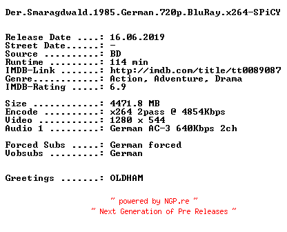 NFO for the release Der.Smaragdwald.1985.German.720p.BluRay.x264-SPiCY by SPiCY