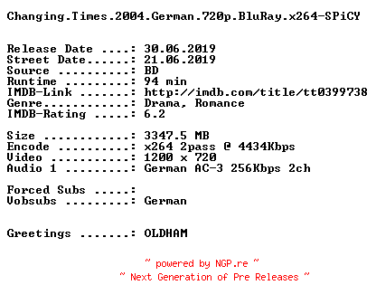 NFO for the release Changing.Times.2004.German.720p.BluRay.x264-SPiCY by SPiCY