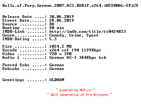 NFO for the release Balls.of.Fury.German.2007.AC3.BDRiP.x264.iNTERNAL-SPiCY by SPiCY