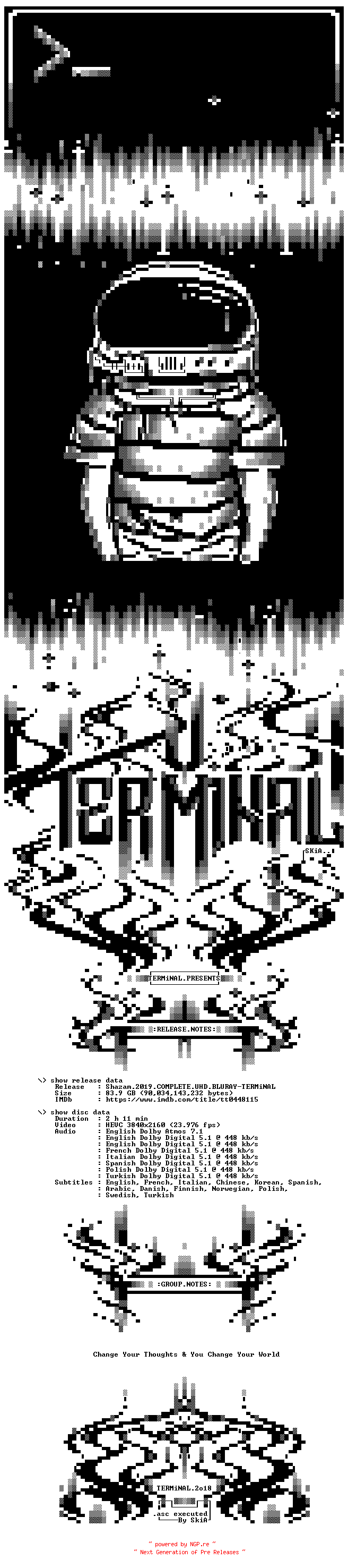 NFO for the release Shazam.2019.COMPLETE.UHD.BLURAY-TERMiNAL by TERMiNAL