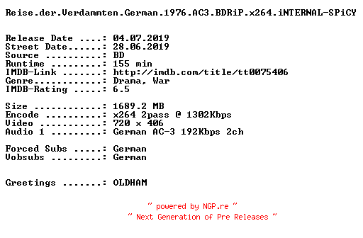 NFO for the release Reise.der.Verdammten.German.1976.AC3.BDRiP.x264.iNTERNAL-SPiCY by SPiCY