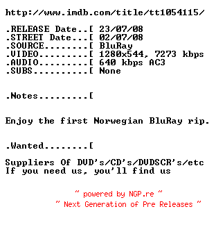 NFO for the release Rovdyr.NORWEGIAN.720p.BluRay.x264-MoA by MoA