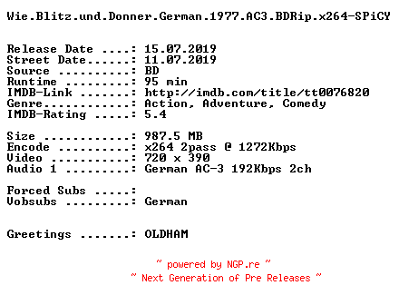 NFO for the release Wie.Blitz.und.Donner.German.1977.AC3.BDRip.x264-SPiCY by SPiCY