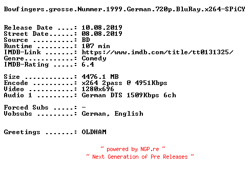 NFO for the release Bowfingers.grosse.Nummer.1999.German.720p.BluRay.x264-SPiCY by SPiCY
