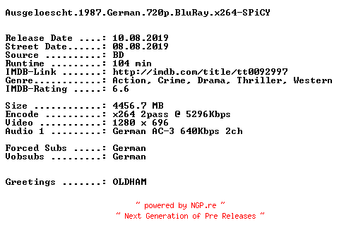 NFO for the release Ausgeloescht.1987.German.720p.BluRay.x264-SPiCY by SPiCY