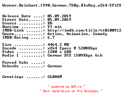 NFO for the release Werner.Beinhart.1990.German.720p.BluRay.x264-SPiCY by SPiCY