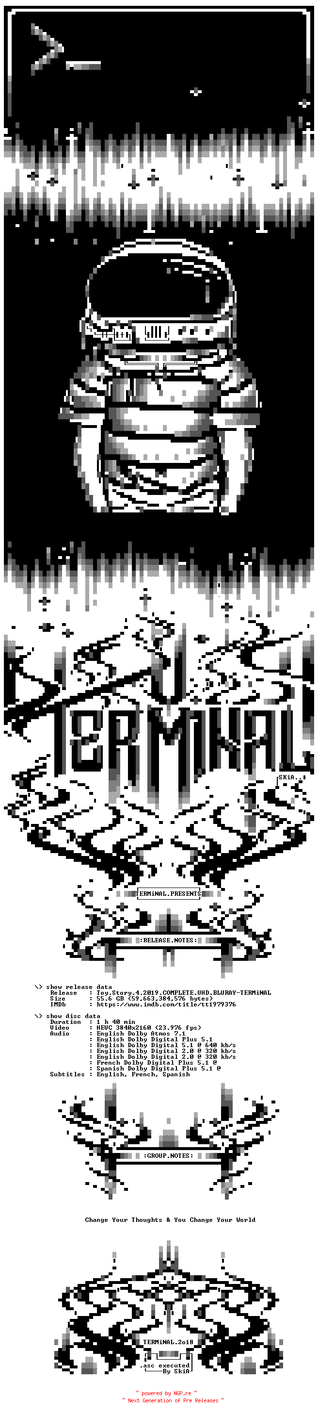 NFO for the release Toy.Story.4.2019.COMPLETE.UHD.BLURAY-TERMiNAL by TERMiNAL