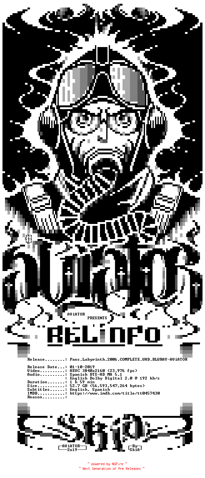 NFO for the release Pans.Labyrinth.2006.COMPLETE.UHD.BLURAY-AViATOR by AViATOR