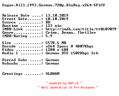 NFO for the release Sugar.Hill.1993.German.720p.BluRay.x264-SPiCY by SPiCY