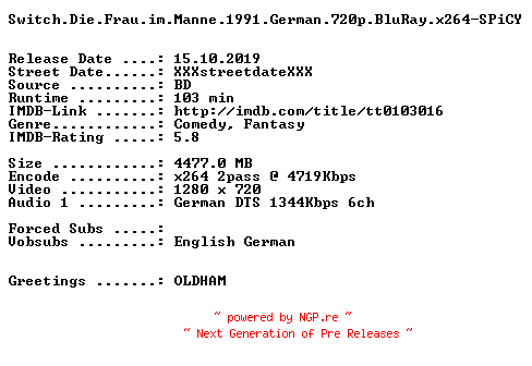 NFO for the release Switch.Die.Frau.im.Manne.1991.German.720p.BluRay.x264-SPiCY by SPiCY